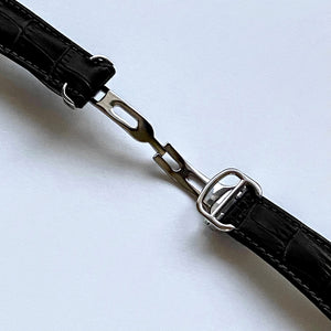 [SEASON OFF -50%] Alligator grain calf leather strap with deployment buckle (BLACK)