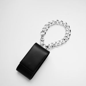 Bolso micro mini con cadena (Du puy box piel de becerro / NEGRO-PLATA)